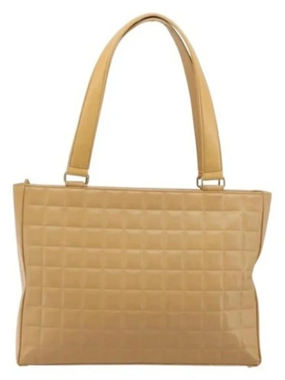 CHANEL Choco Bar Tote Bag Lamb Skin Beige Gold CC Auth BA13309